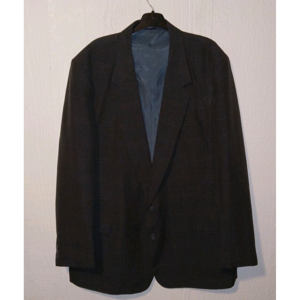 Carlo Briani Suit Jacket Mens 50 Long Charcoal Plaid 2 Button Vintage Blazer